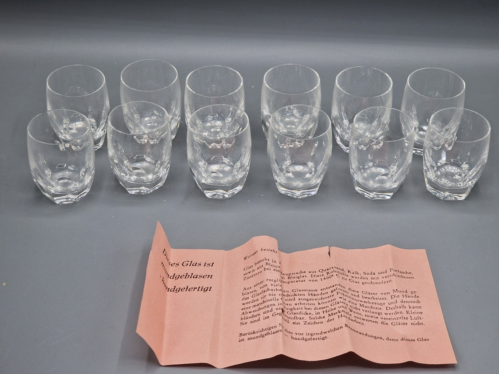 KL, Mundgeblasene Schnapsgläser, 24% Bleikristall, Handgeschliffen, 12 Stück